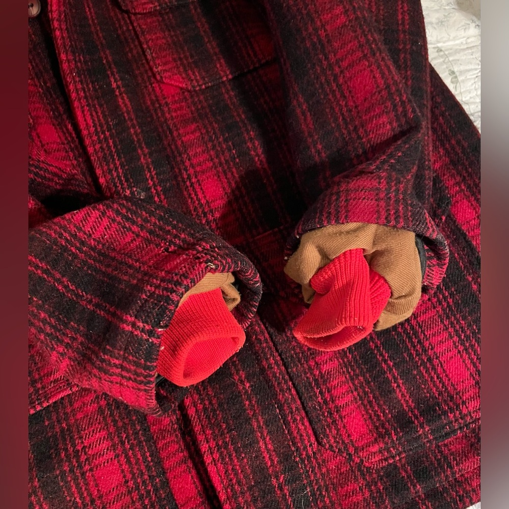 WOOLRICH Vintage Classic Red Plaid Wool Coat sz L - Picture 4 of 13